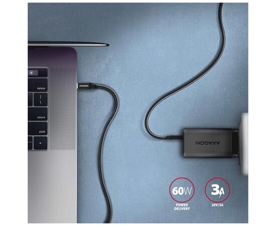 Дата кабель USB-C to USB-C 1.0m v3.2 Gen 1 PD 60W 3A black AXAGON (BUCM3-CM10AB), изображение 4