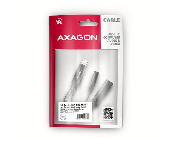 Переходник USB-C M to 3.5mm F + USB-C F Hi-Res DAC PD 60W black AXAGON (ADA-HCPD), изображение 2