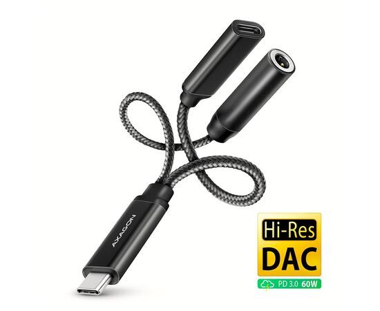 Переходник USB-C M to 3.5mm F + USB-C F Hi-Res DAC PD 60W black AXAGON (ADA-HCPD)