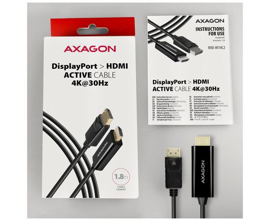 Кабель мультимедийный HDMI M to DisplayPort M 1.8m 4K30Hz black AXAGON (RVD-HI14C2), изображение 6