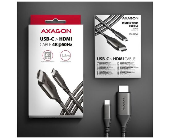 Кабель мультимедийный USB-C to HDMI M 1.8m black AXAGON (RVC-HI2MC), изображение 10