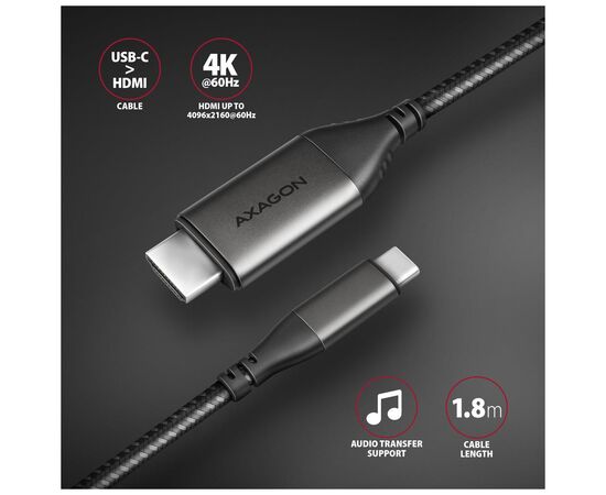 Кабель мультимедийный USB-C to HDMI M 1.8m black AXAGON (RVC-HI2MC), изображение 3
