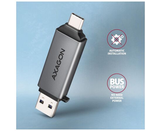 Считыватель флеш-карт AXAGON USB-C + USB-A to SD/microSD 5Gbps gray (CRE-DAC), изображение 5