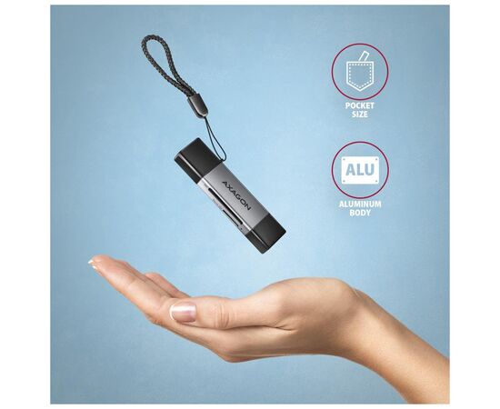 Считыватель флеш-карт AXAGON USB-C + USB-A to SD/microSD 5Gbps gray (CRE-DAC), изображение 6