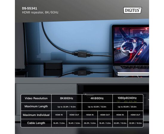 Адаптер HDMI extender 10m 8K60Hz/13m 4K60Hz repeater Digitus (DS-55341), изображение 5