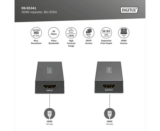 Адаптер HDMI extender 10m 8K60Hz/13m 4K60Hz repeater Digitus (DS-55341), изображение 6