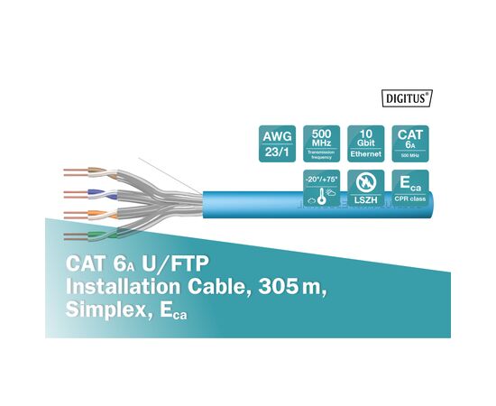 Кабель сетевой Digitus FTP 305м, cat.6A, AWG 23/1, CU, LSZH-1, blue (U-FTP) (DK-1625-A-VH-305), изображение 4