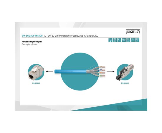 Кабель сетевой Digitus FTP 305м, cat.6A, AWG 23/1, CU, LSZH-1, blue (U-FTP) (DK-1625-A-VH-305), изображение 5