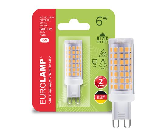 Лампочка Eurolamp LED G9 6W 600Lm 4000K (LED-G9-0640(220)), изображение 2