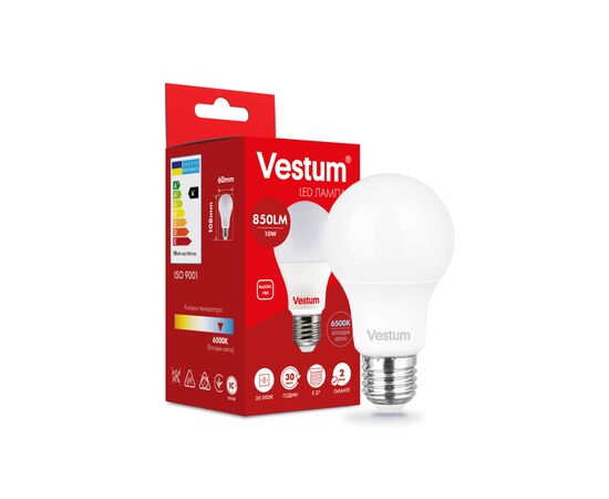 Лампочка Vestum LED A60 10W 6500K 220V E27 (1-VS-1114), изображение 2