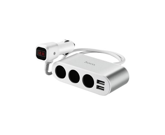 Зарядное устройство HOCO 2xUSB 10.5W + 3x car socket silver (6957531050896)