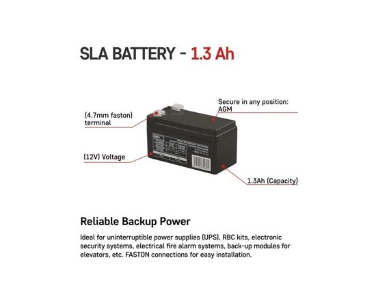 Батарея до ДБЖ EMOS 12V 1.3Ah (B9652), зображення 3