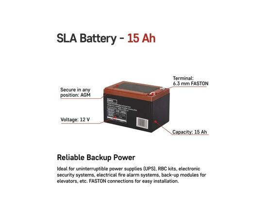 Батарея до ДБЖ EMOS 12V 15Ah (B9656V), зображення 3