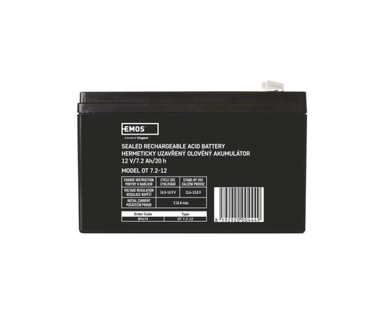 Батарея к ИБП EMOS B9674 AGM 12V 7,2Ah fast 6,3mm (B9674), изображение 2