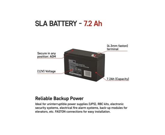 Батарея к ИБП EMOS B9674 AGM 12V 7,2Ah fast 6,3mm (B9674), изображение 3