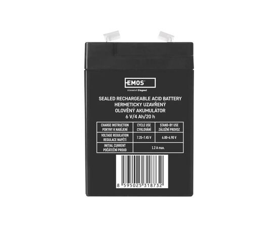 Батарея к ИБП EMOS B9641 AGM 6V 4Ah fast 4,7mm (B9641), изображение 3