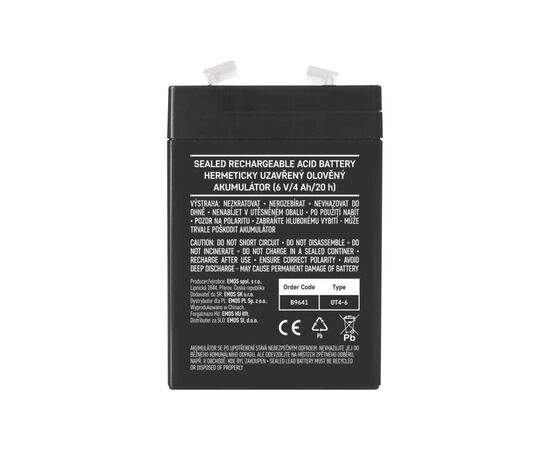 Батарея к ИБП EMOS B9641 AGM 6V 4Ah fast 4,7mm (B9641), изображение 4
