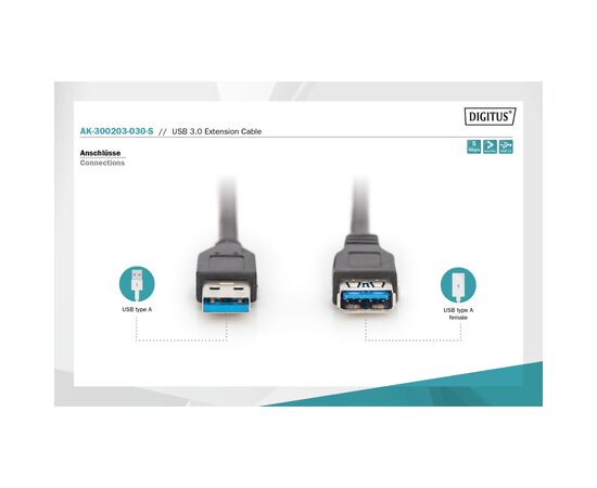 Дата кабель USB 3.0 AM/AF 3.0m black Digitus (AK-300203-030-S), изображение 2