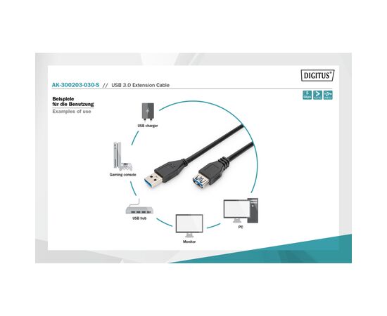 Дата кабель USB 3.0 AM/AF 3.0m black Digitus (AK-300203-030-S), изображение 3