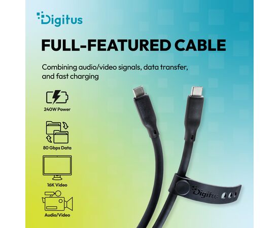 Дата кабель USB-C to USB-C 0.5m USB4 2.0 80G 240W 16K silicone black Digitus (AK-300350-005-S), изображение 6