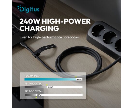 Дата кабель USB-C to USB-C 1.0m USB4 2.0 80G 240W 16K silicone black Digitus (AK-300350-010-S), изображение 3