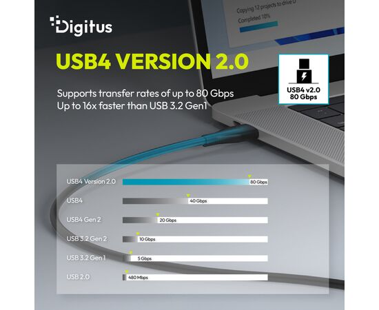 Дата кабель USB-C to USB-C 1.0m USB4 2.0 80G 240W 16K silicone black Digitus (AK-300350-010-S), изображение 7