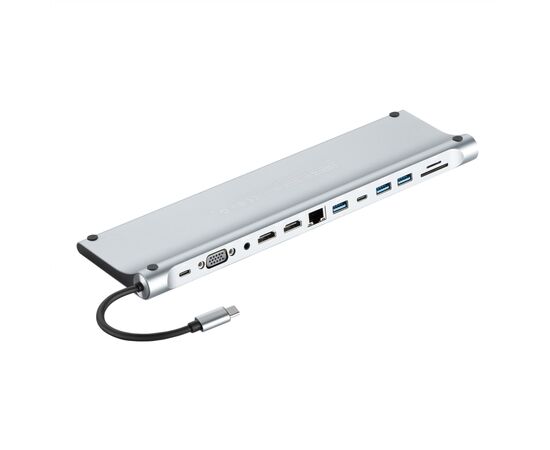 Концентратор 2E USB-C 10-in-1 3xUSB + 2xUSB-C + 2xHDMI + VGA + 3.5mm + microSD/SD + 1xRJ45 0.15m gray (2E-W2703), изображение 3