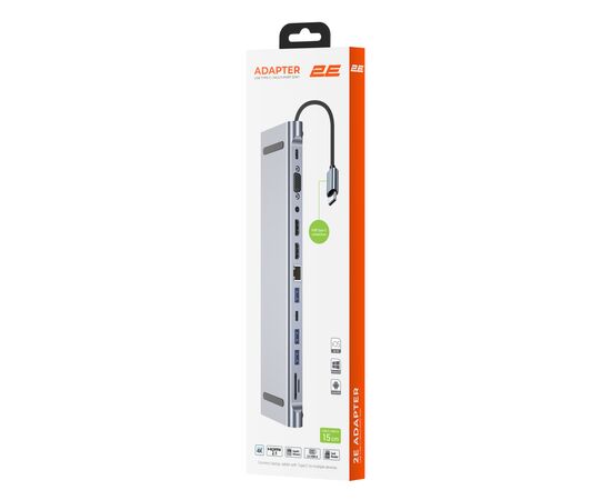 Концентратор 2E USB-C 10-in-1 3xUSB + 2xUSB-C + 2xHDMI + VGA + 3.5mm + microSD/SD + 1xRJ45 0.15m gray (2E-W2703), изображение 7