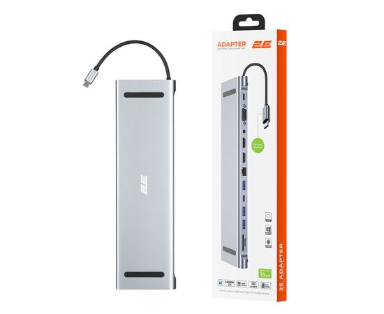 Концентратор 2E USB-C 10-in-1 3xUSB + 2xUSB-C + 2xHDMI + VGA + 3.5mm + microSD/SD + 1xRJ45 0.15m gray (2E-W2703), изображение 8