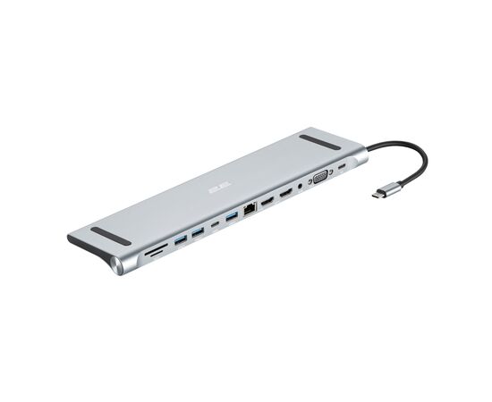 Концентратор 2E USB-C 10-in-1 3xUSB + 2xUSB-C + 2xHDMI + VGA + 3.5mm + microSD/SD + 1xRJ45 0.15m gray (2E-W2703)