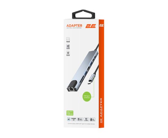 Концентратор 2E USB-C 8-in-1 1xUSB 2.0 + 1xUSB 3.0 + 2xUSB-C PD + HDMI + microSD/SD + 1xRJ45 0.13m gray (2E-W2681), изображение 8