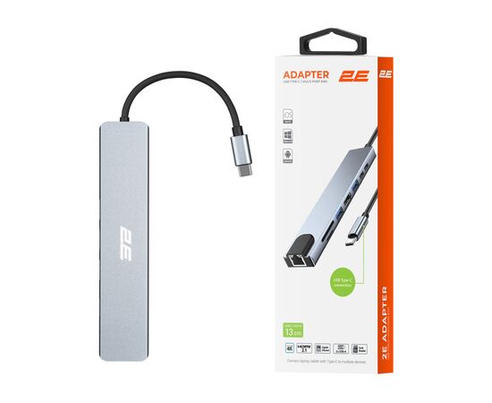 Концентратор 2E USB-C 8-in-1 1xUSB 2.0 + 1xUSB 3.0 + 2xUSB-C PD + HDMI + microSD/SD + 1xRJ45 0.13m gray (2E-W2681), изображение 9