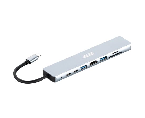 Концентратор 2E USB-C 8-in-1 1xUSB 2.0 + 1xUSB 3.0 + 2xUSB-C PD + HDMI + microSD/SD + 1xRJ45 0.13m gray (2E-W2681)