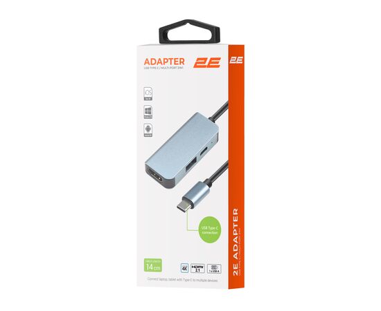 Концентратор 2E USB-C 4-in-1 1xUSB 3.0 + 1xUSB-C PD + HDMI 0.14m gray (2E-W2680), изображение 8