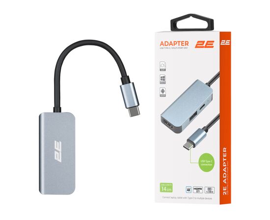 Концентратор 2E USB-C 4-in-1 1xUSB 3.0 + 1xUSB-C PD + HDMI 0.14m gray (2E-W2680), изображение 9