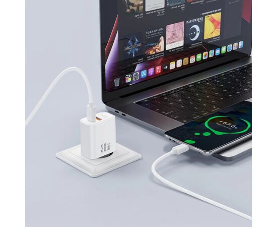 Зарядное устройство XO 1xUSB 22.5W + 1xUSB-C PD30W white (CE42.white), изображение 3
