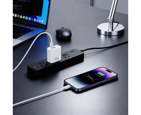 Зарядное устройство XO 1xUSB 22.5W + 1xUSB-C PD30W white (CE42.white), изображение 4
