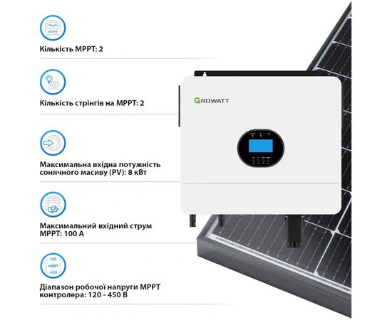Сонячний інвертор Growatt SPF 6000 ES PLUS 6000W 48V (SPF 6000 ES PLUS), зображення 4