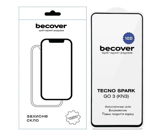 Стекло защитное BeCover 10D Tecno Spark Go 3 (KN3) Black (715167)