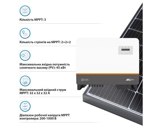 Солнечный инвертор Solis 30kW 3 MPPT 220/380V 3ф (S5-GC30K), изображение 5