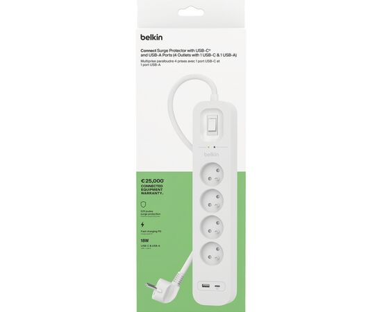 Сетевой фильтр питания Belkin 4хТипE, 16А, USB-A/USB-C 18Вт, 2м (SRB001CA2M), изображение 4