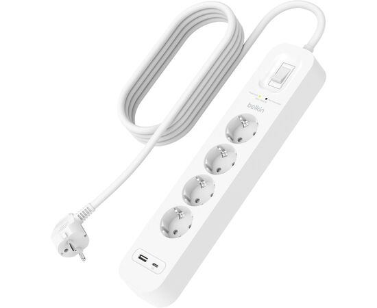 Сетевой фильтр питания Belkin 4хТипF, 16А, USB-A/USB-C 18Вт, 2м (SRB001VF2M-V2)