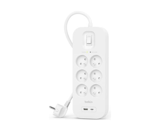 Сетевой фильтр питания Belkin 6хТипE, 16А, USB-A/USB-C 18Вт, 2м (SRB002CA2M)