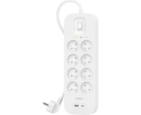 Сетевой фильтр питания Belkin 8хТипE, 16А, USB-A/USB-C 18Вт, 2м (SRB003CA2M)