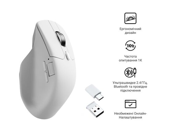 Мишка Keychron M6S Wireless/Bluetooth/USB White (M6S-B72), зображення 6
