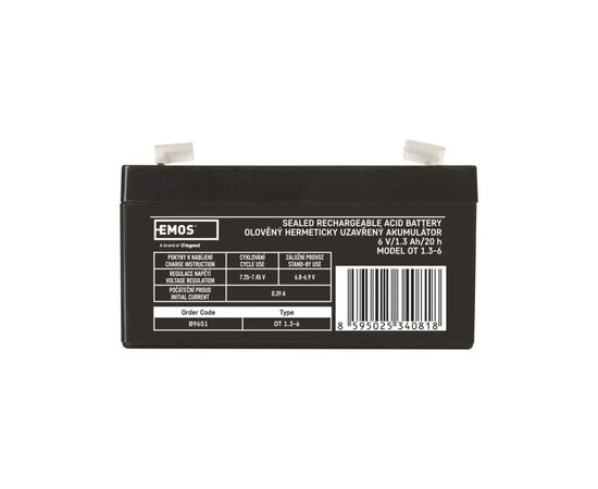 Батарея к ИБП EMOS B9651 AGM 6V 1.3Ah fast 4,7mm (B9651), изображение 2