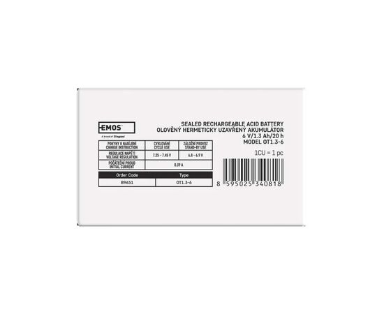Батарея к ИБП EMOS B9651 AGM 6V 1.3Ah fast 4,7mm (B9651), изображение 6