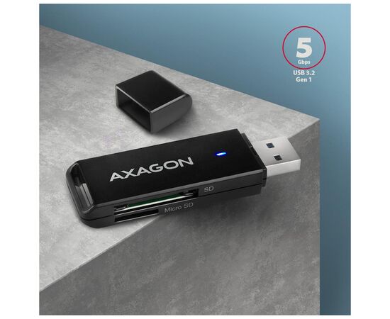 Считыватель флеш-карт AXAGON USB-A 3.2 to SD/microSD 5Gbps black (CRE-S2N), изображение 2
