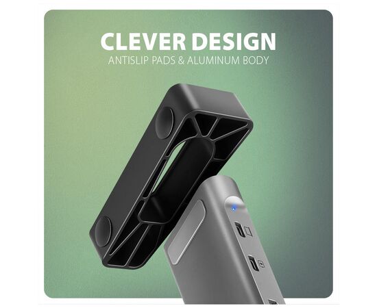 Концентратор AXAGON USB-C 9-in-1 4xUSB 3.2 + 2xUSB-C + HDMI + SD/TF + RJ45 1000Mbps + PD 100W black/gray (HMC-10HLS), изображение 8