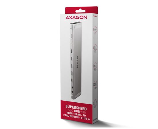 Концентратор AXAGON USB-C 9-in-1 4xUSB 3.2 + 2xUSB-C + HDMI + SD/TF + RJ45 1000Mbps + PD 100W black/gray (HMC-10HLS), изображение 9